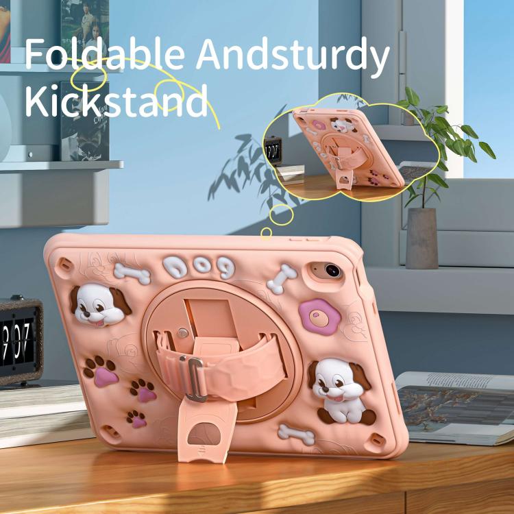 For iPad 2025 / 2022 Dog Rotation Kickstand Silicone Hybrid PC Tablet Case - Pink