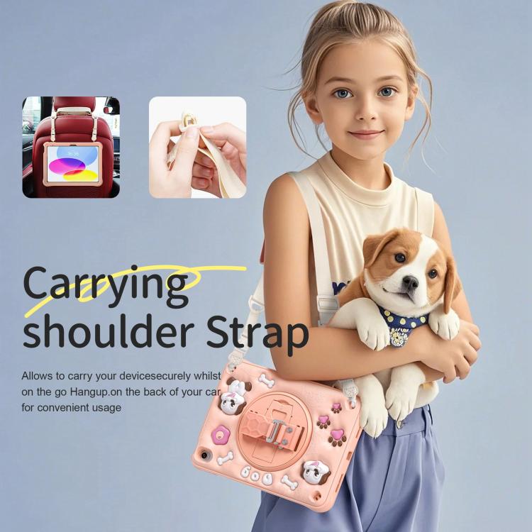 For iPad 2025 / 2022 Dog Rotation Kickstand Silicone Hybrid PC Tablet Case - Pink