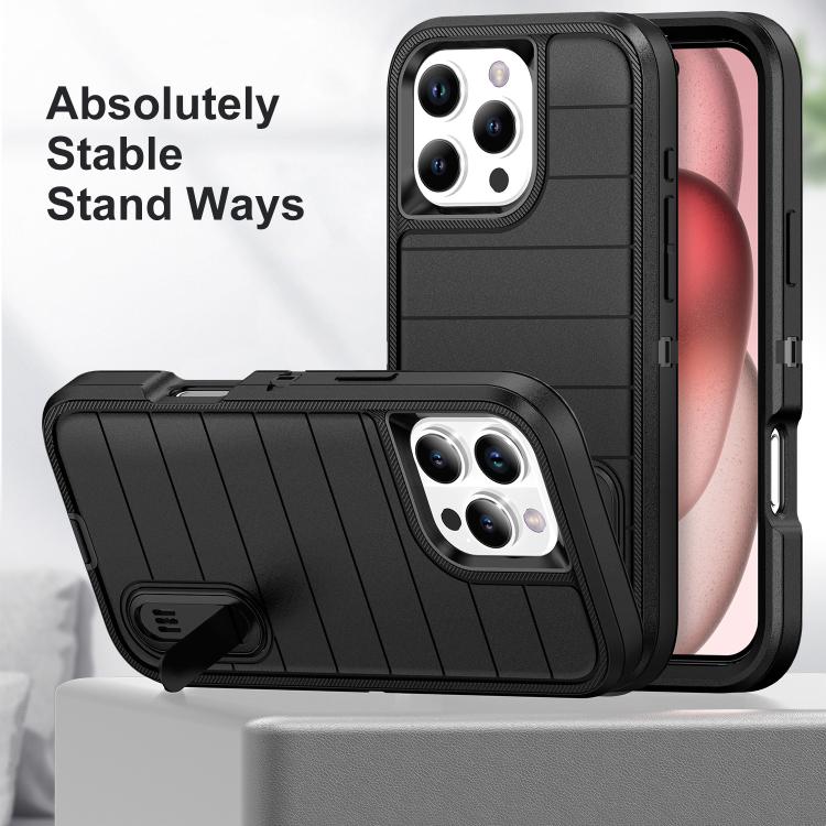 For iPhone 16 Pro Max Defender Gen2 Rugged PC + Silicone Phone Case with Holder