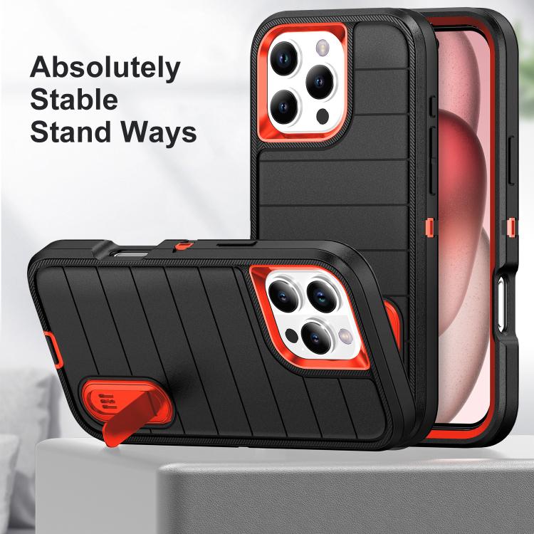 For iPhone 16 Pro Defender Gen2 Rugged PC + Silicone Phone Case with Holder