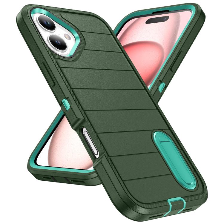 For iPhone 16 Plus Defender Gen2 Rugged PC + Silicone Phone Case with Holder