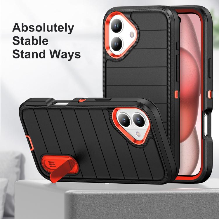 For iPhone 16 Defender Gen2 Rugged PC + Silicone Phone Case with Holder