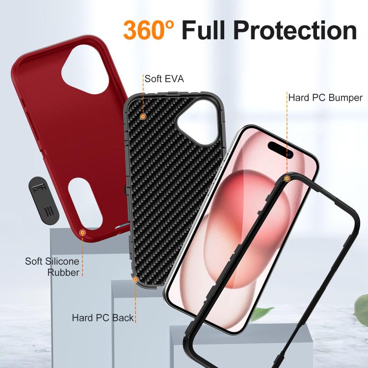 For iPhone 16 Defender Gen2 Rugged PC + Silicone Phone Case with Holder