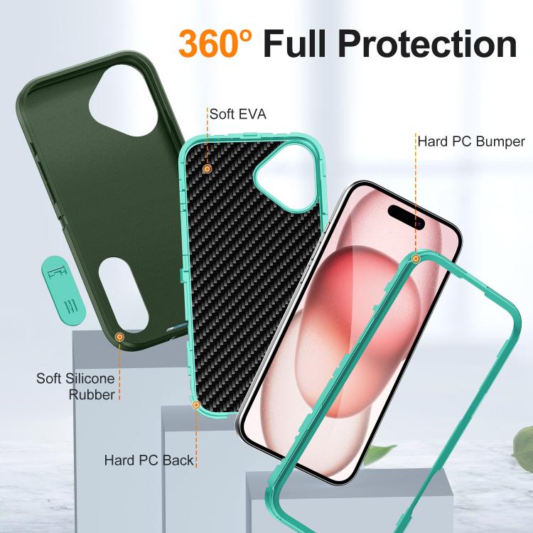 For iPhone 16 Defender Gen2 Rugged PC + Silicone Phone Case with Holder