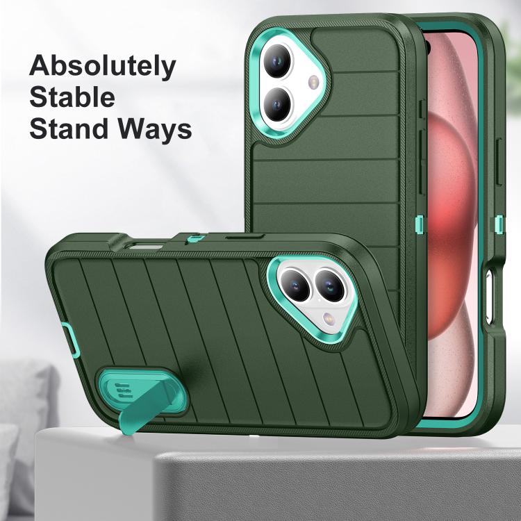 For iPhone 16 Defender Gen2 Rugged PC + Silicone Phone Case with Holder