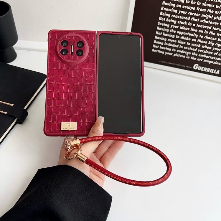 For Huawei Mate X5 Crocodile Texture TPU Phone Case With Strap - Red