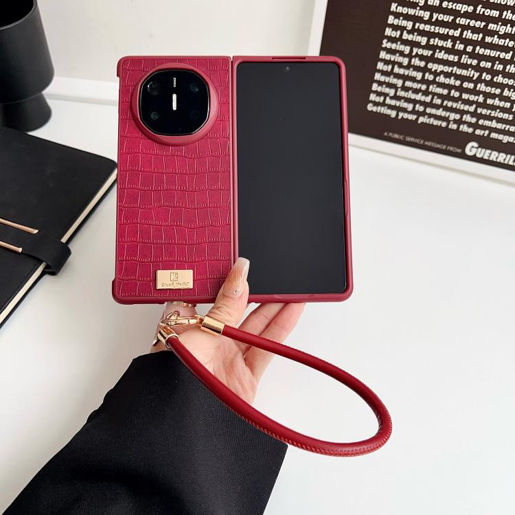 For Huawei Mate X6 Crocodile Texture TPU Phone Case With Strap - Red