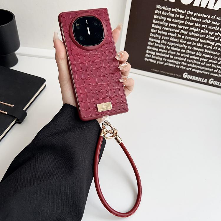 For Huawei Mate X6 Crocodile Texture TPU Phone Case With Strap - Red
