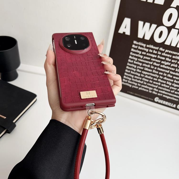 For Huawei Mate X6 Crocodile Texture TPU Phone Case With Strap - Red