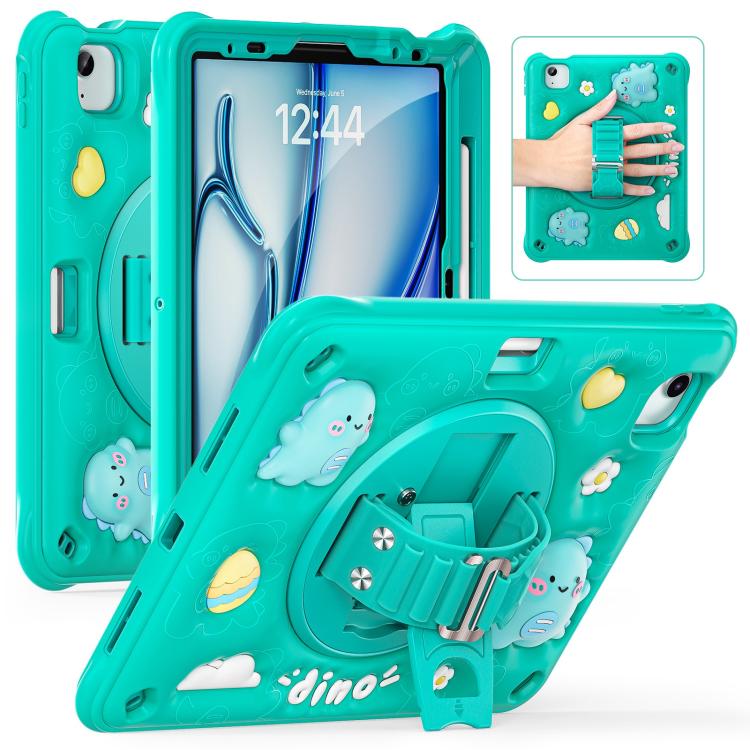 For iPad Air 11 2026 / 2025 / 2024 Dragon Rotation Kickstand Silicone Hybrid PC Tablet Case - Green