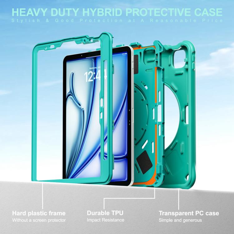 For iPad Air 11 2026 / 2025 / 2024 Dragon Rotation Kickstand Silicone Hybrid PC Tablet Case - Green