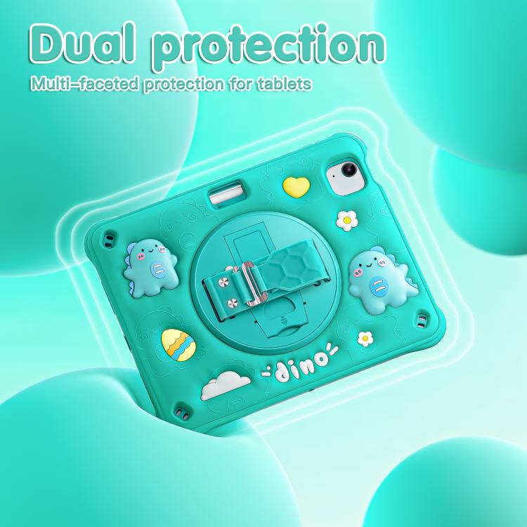 For iPad Air 11 2026 / 2025 / 2024 Dragon Rotation Kickstand Silicone Hybrid PC Tablet Case - Green
