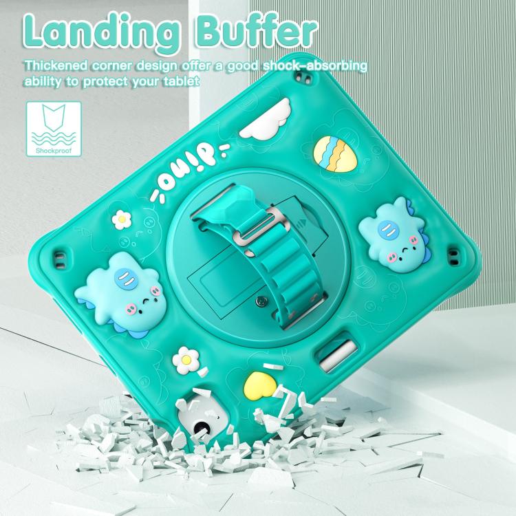 For iPad Air 11 2026 / 2025 / 2024 Dragon Rotation Kickstand Silicone Hybrid PC Tablet Case - Green