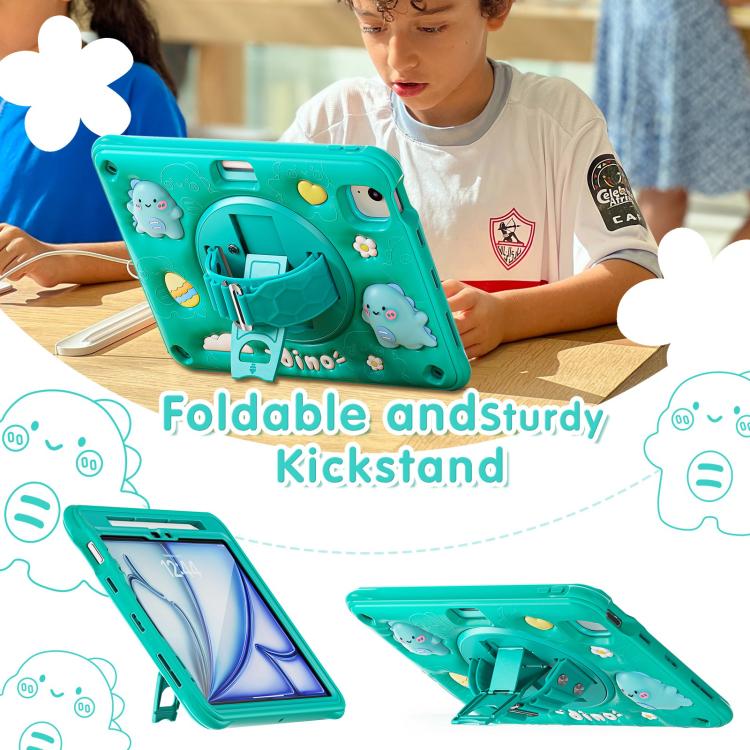 For iPad Air 11 2026 / 2025 / 2024 Dragon Rotation Kickstand Silicone Hybrid PC Tablet Case - Green