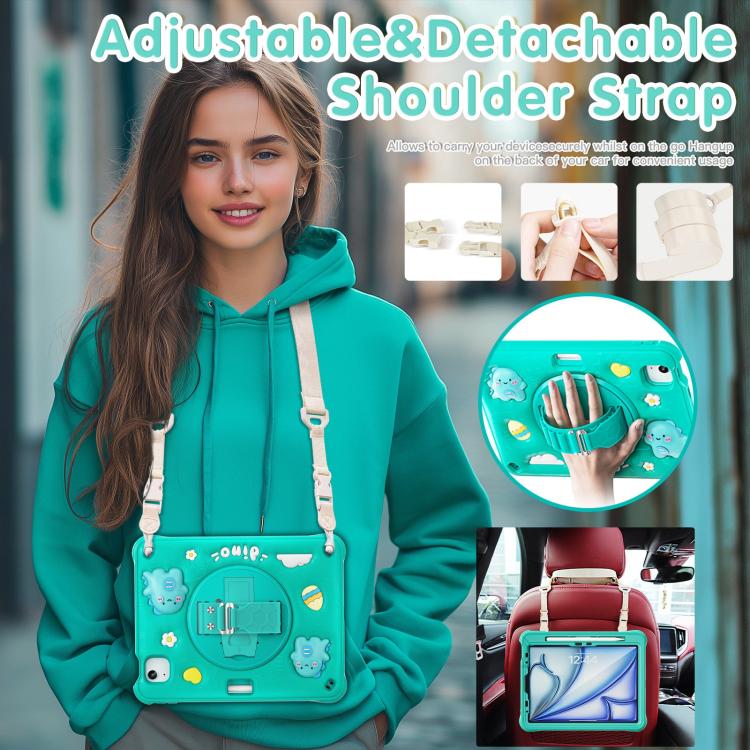 For iPad Air 11 2026 / 2025 / 2024 Dragon Rotation Kickstand Silicone Hybrid PC Tablet Case - Green