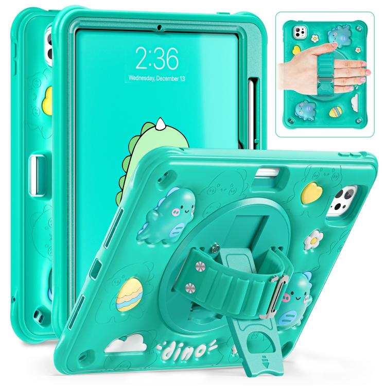 For iPad Pro 11 2025 / 2024 Dragon Rotation Kickstand Silicone Hybrid PC Tablet Case - Green