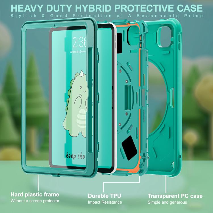 For iPad Pro 11 2025 / 2024 Dragon Rotation Kickstand Silicone Hybrid PC Tablet Case - Green