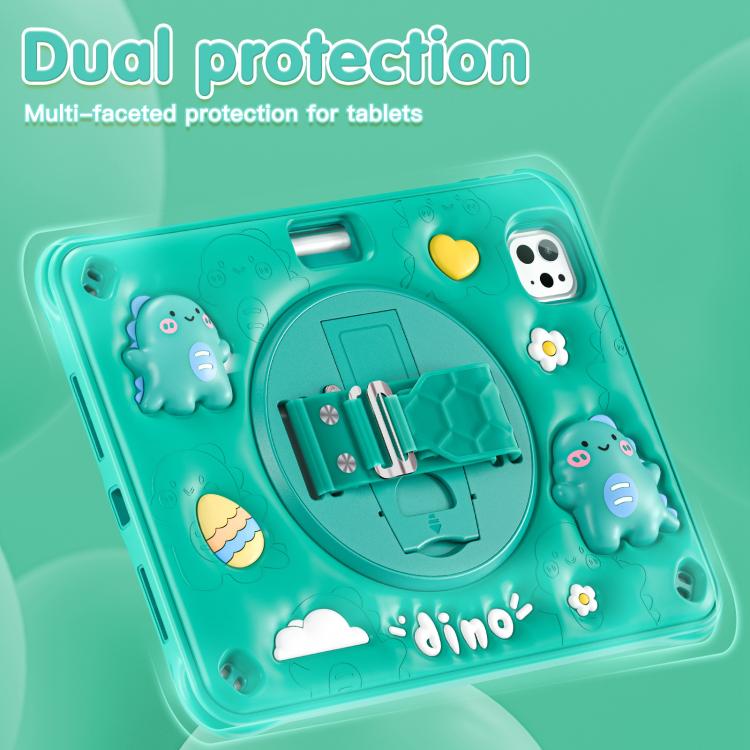 For iPad Pro 11 2025 / 2024 Dragon Rotation Kickstand Silicone Hybrid PC Tablet Case - Green