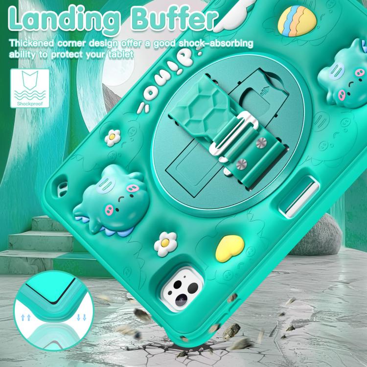 For iPad Pro 11 2025 / 2024 Dragon Rotation Kickstand Silicone Hybrid PC Tablet Case - Green