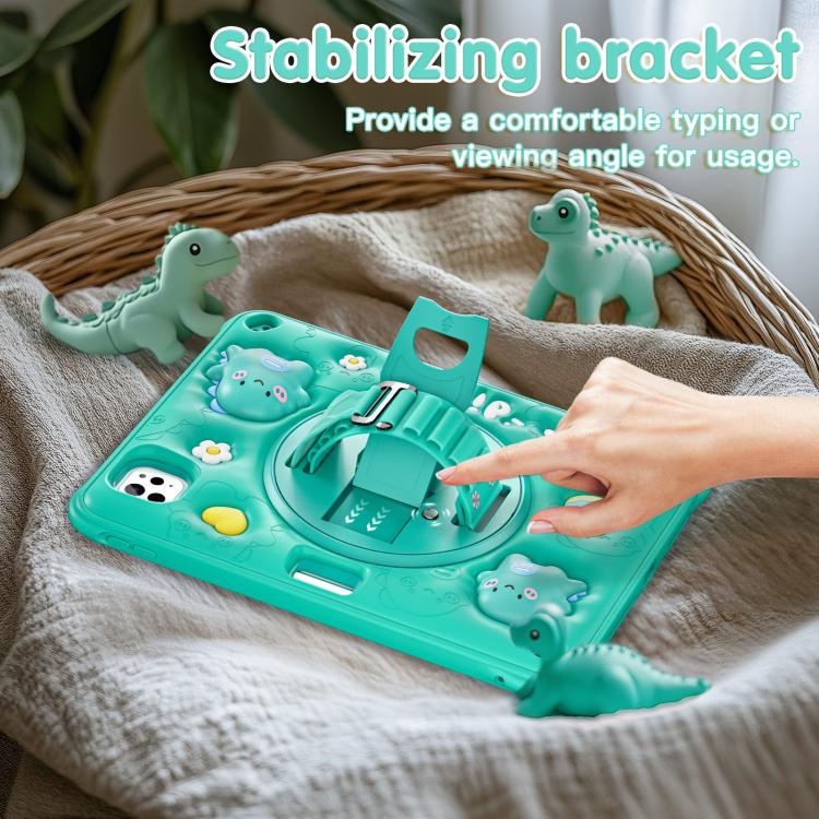 For iPad Pro 11 2025 / 2024 Dragon Rotation Kickstand Silicone Hybrid PC Tablet Case - Green