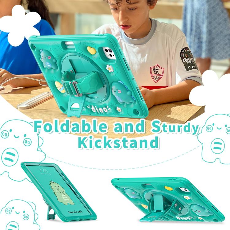 For iPad Pro 11 2025 / 2024 Dragon Rotation Kickstand Silicone Hybrid PC Tablet Case - Green