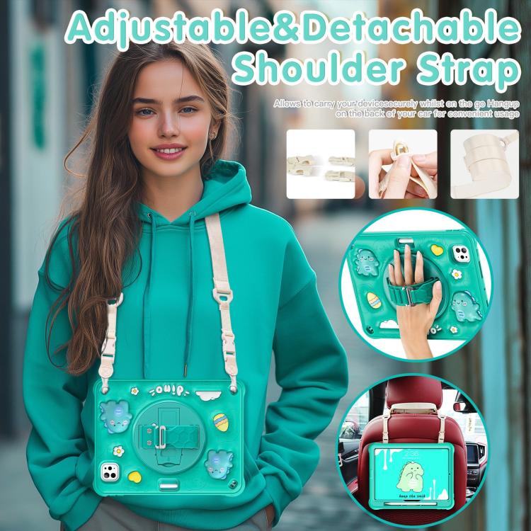 For iPad Pro 11 2025 / 2024 Dragon Rotation Kickstand Silicone Hybrid PC Tablet Case - Green
