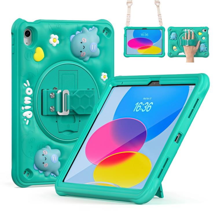 For iPad 2025 / 2022 Dragon Rotation Kickstand Silicone Hybrid PC Tablet Case - Green