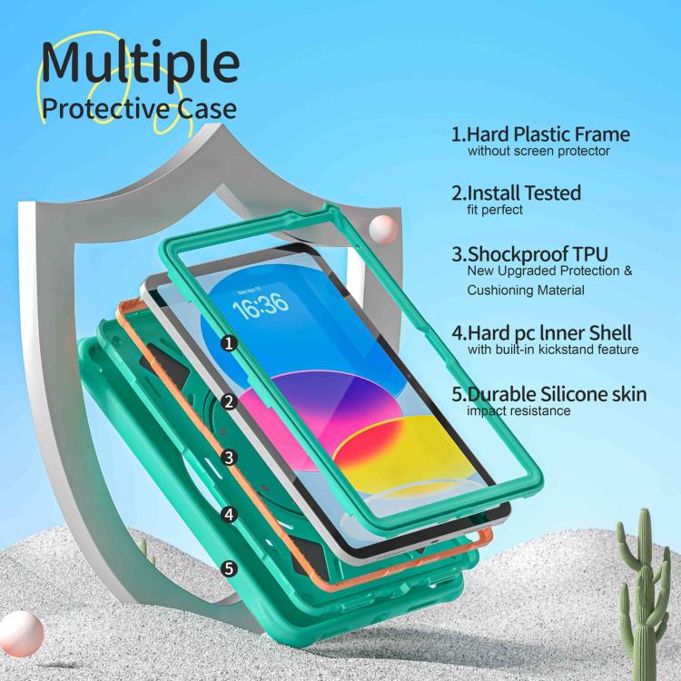 For iPad 2025 / 2022 Dragon Rotation Kickstand Silicone Hybrid PC Tablet Case - Green