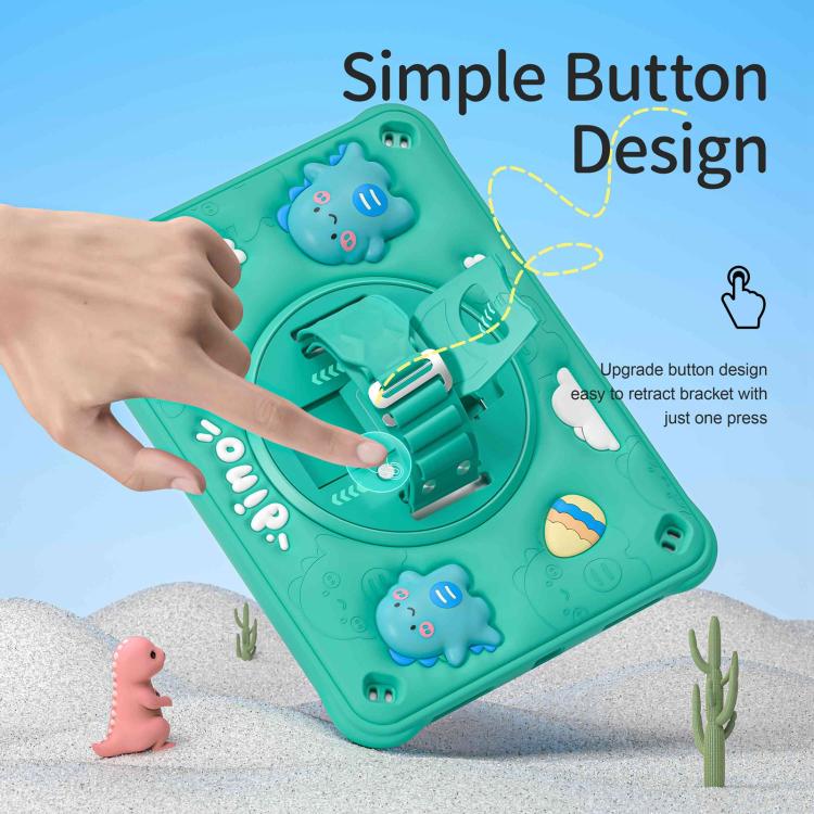 For iPad 2025 / 2022 Dragon Rotation Kickstand Silicone Hybrid PC Tablet Case - Green