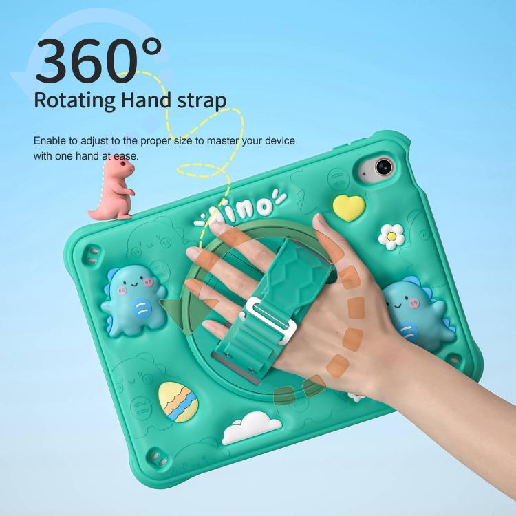 For iPad 2025 / 2022 Dragon Rotation Kickstand Silicone Hybrid PC Tablet Case - Green