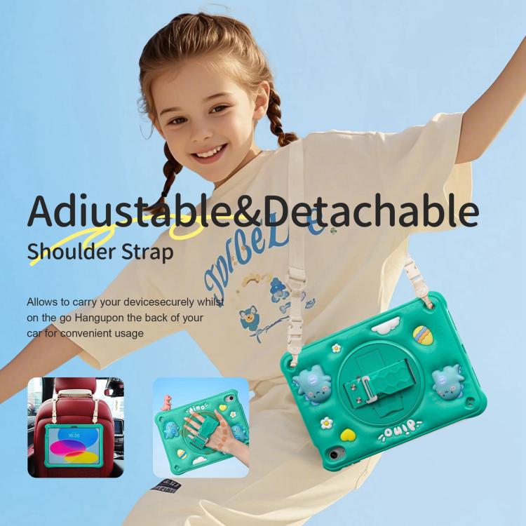 For iPad 2025 / 2022 Dragon Rotation Kickstand Silicone Hybrid PC Tablet Case - Green
