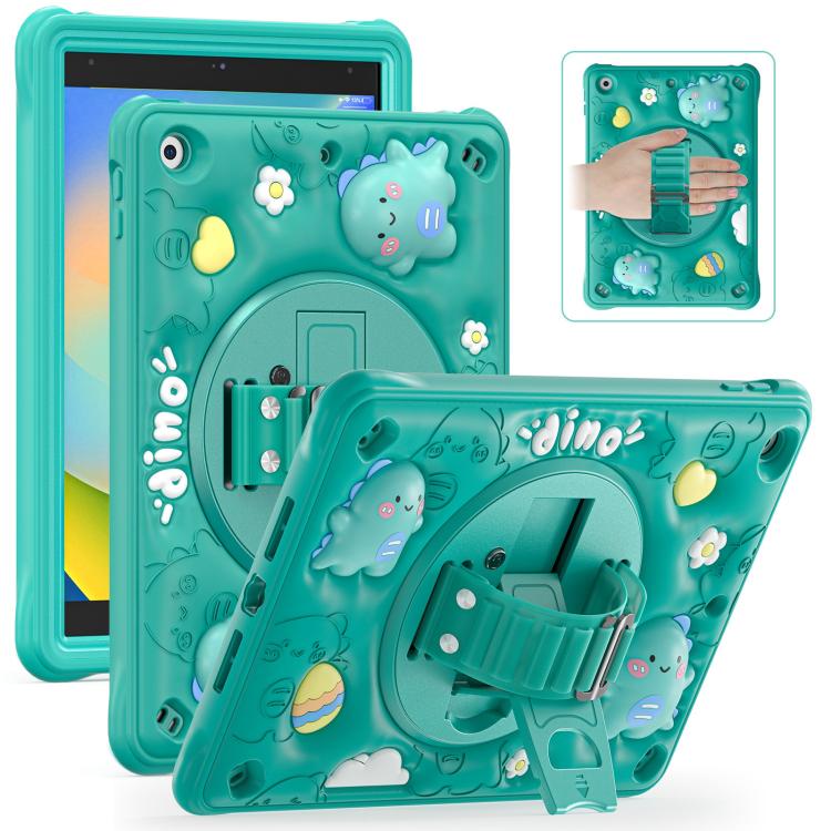For iPad 10.2 2021 / 2020 / 2019 Dragon Rotation Kickstand Silicone Hybrid PC Tablet Case - Green