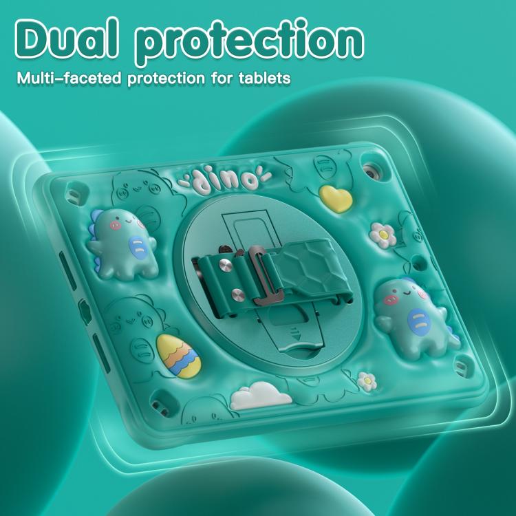 For iPad 10.2 2021 / 2020 / 2019 Dragon Rotation Kickstand Silicone Hybrid PC Tablet Case - Green