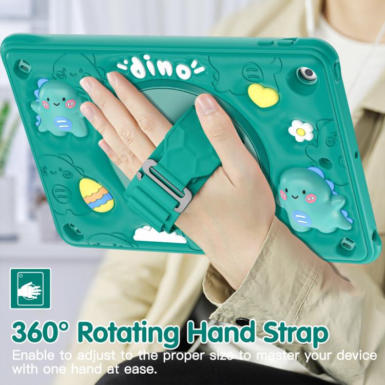 For iPad 10.2 2021 / 2020 / 2019 Dragon Rotation Kickstand Silicone Hybrid PC Tablet Case - Green