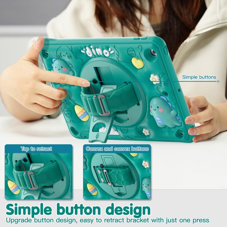 For iPad 10.2 2021 / 2020 / 2019 Dragon Rotation Kickstand Silicone Hybrid PC Tablet Case - Green