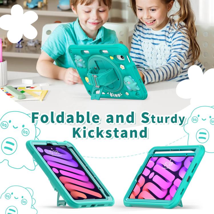 For iPad mini 2024 / mini 6 Dragon Rotation Kickstand Silicone Hybrid PC Tablet Case - Green