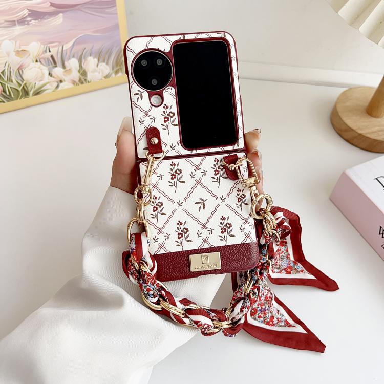 For OPPO Find N3 Flip Luck Flower Pattern TPU Phone Case With Strap