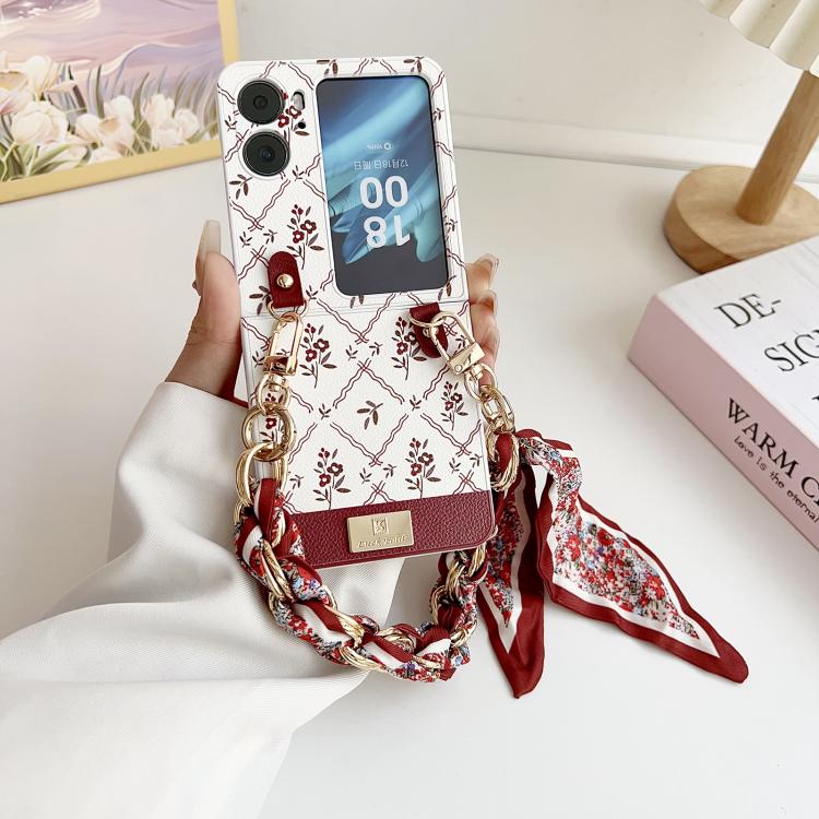For OPPO Find N2 Flip Luck Flower Pattern TPU Phone Case With Strap