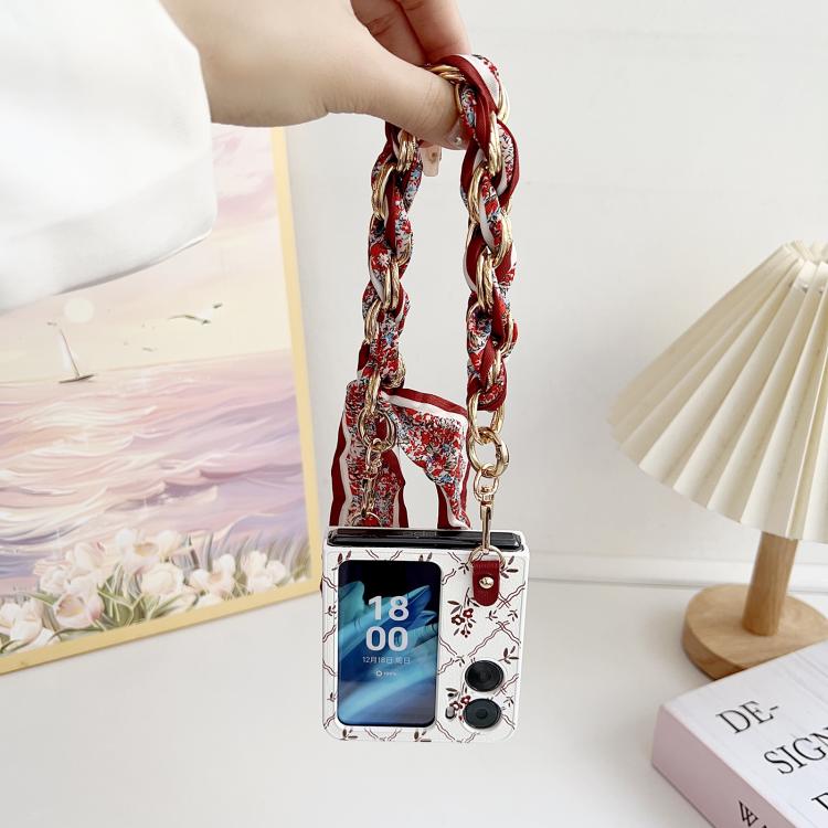 For OPPO Find N2 Flip Luck Flower Pattern TPU Phone Case With Strap
