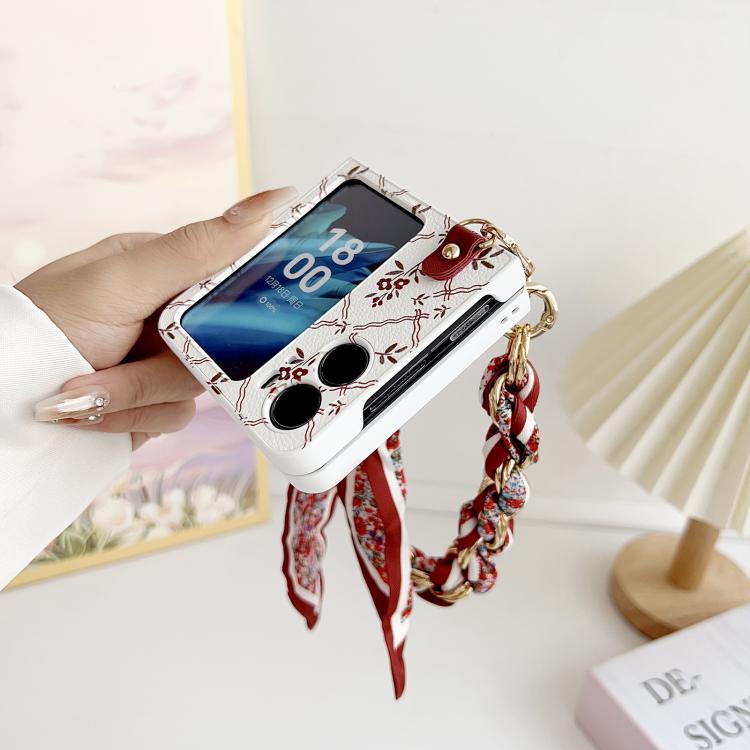 For OPPO Find N2 Flip Luck Flower Pattern TPU Phone Case With Strap