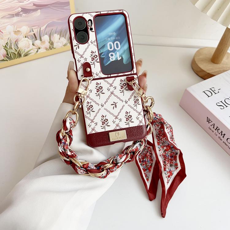 For OPPO Find N2 Flip Luck Flower Pattern TPU Phone Case With Strap