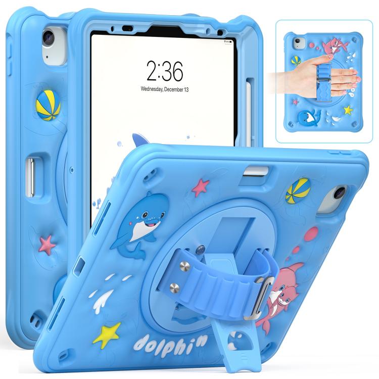 For iPad Air 11 2026 / 2025 / 2024 Dolphin Rotation Kickstand Silicone Hybrid PC Tablet Case - Blue