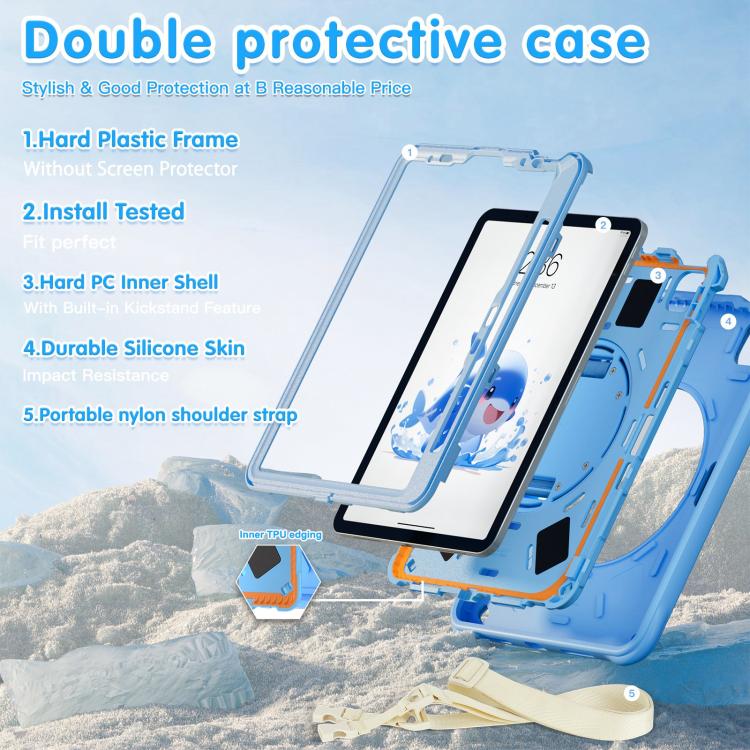 For iPad Air 11 2026 / 2025 / 2024 Dolphin Rotation Kickstand Silicone Hybrid PC Tablet Case - Blue