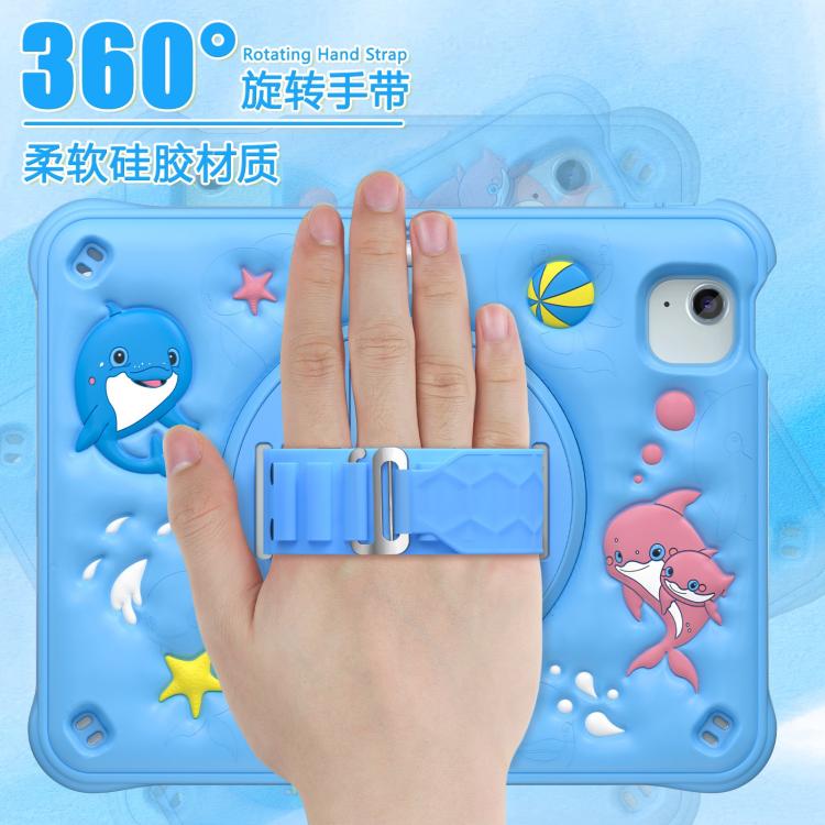 For iPad Air 11 2026 / 2025 / 2024 Dolphin Rotation Kickstand Silicone Hybrid PC Tablet Case - Blue