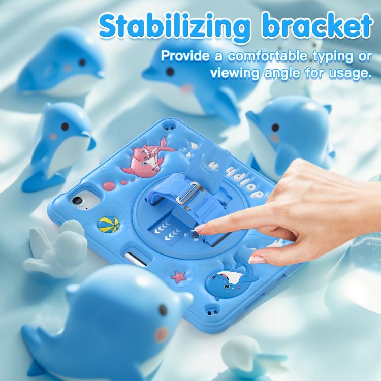 For iPad Air 11 2026 / 2025 / 2024 Dolphin Rotation Kickstand Silicone Hybrid PC Tablet Case - Blue