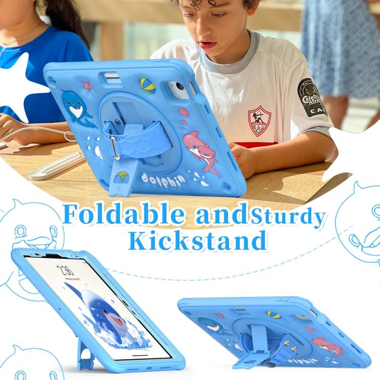 For iPad Air 11 2026 / 2025 / 2024 Dolphin Rotation Kickstand Silicone Hybrid PC Tablet Case - Blue