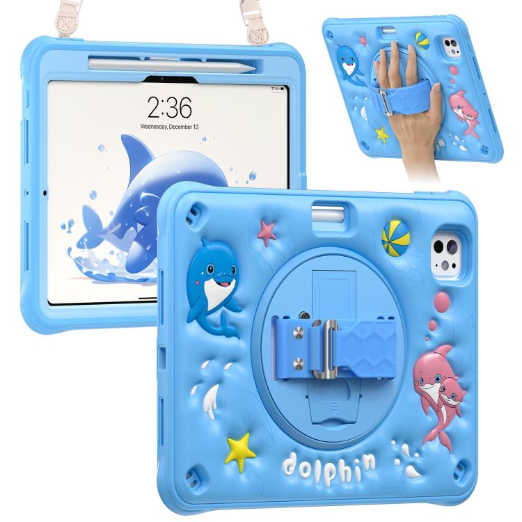 For iPad Pro 11 2025 / 2024 Dolphin Rotation Kickstand Silicone Hybrid PC Tablet Case - Blue