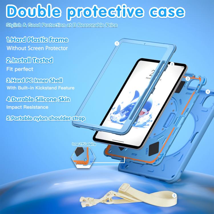 For iPad Pro 11 2025 / 2024 Dolphin Rotation Kickstand Silicone Hybrid PC Tablet Case - Blue