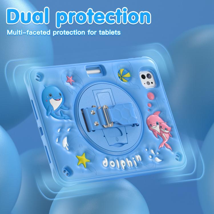 For iPad Pro 11 2025 / 2024 Dolphin Rotation Kickstand Silicone Hybrid PC Tablet Case - Blue