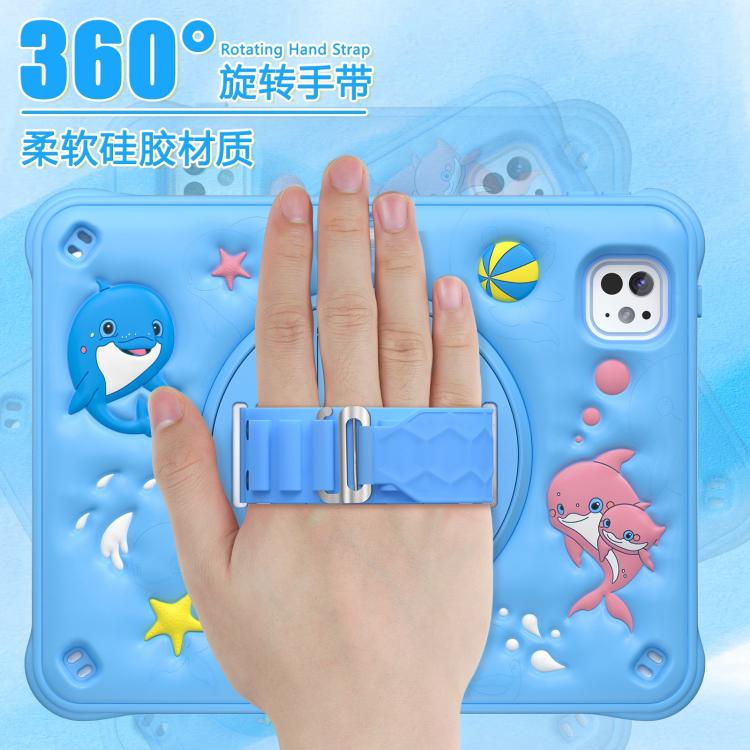 For iPad Pro 11 2025 / 2024 Dolphin Rotation Kickstand Silicone Hybrid PC Tablet Case - Blue